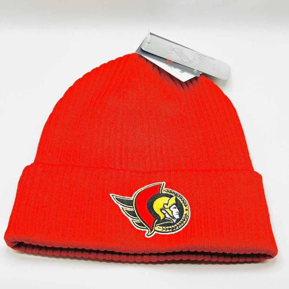 Ottawa Senators Fanatics NHL Team Logo Beanie Hat Cap Cuff Knit Red Hockey